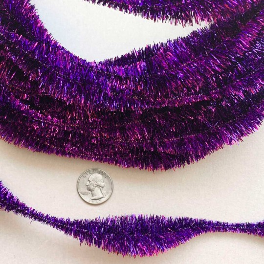 Large 5" Bump Chenille in Metallic Violet Purple Tinsel ~ BULK ~ 10 Meter Garland Length